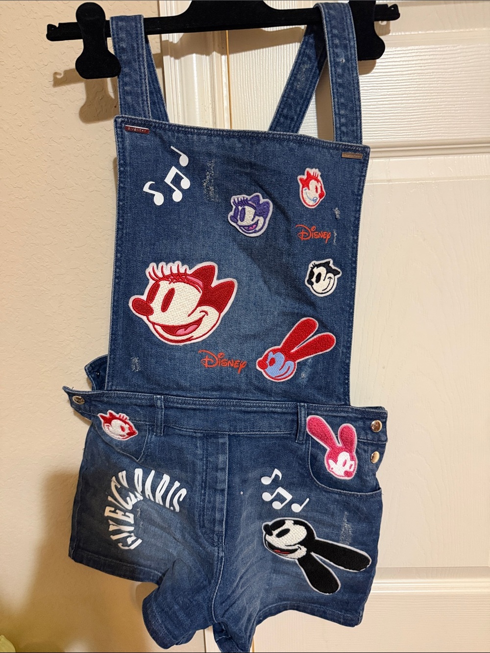Givenchy Blue Denim Kids Overalls with Colorful Character Patches